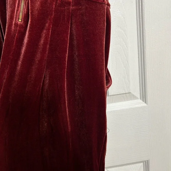 Wine Red Velvet Jumpsuit Strapless Wide Leg Formal Holiday Cocktail Outfit - Picture 6 of 11